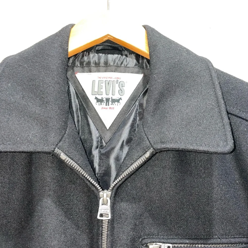 Levi’s Black Wool‎ Blend Zip Jacket Men’s Large Lined Classic Winter Coat